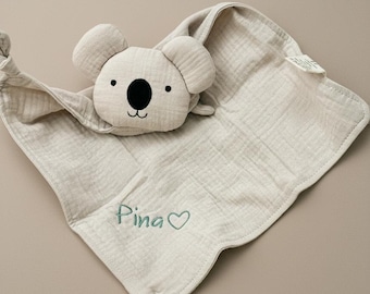 Personalized Koala Lovey – Baby Comforter with Name – Organic Baby Security Blanket – Newborn Gift – Custom Koala Cuddle Cloth