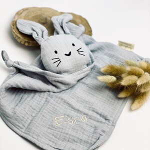 Schnuffelhase grau, Schnuffeltuch, Schmusetuch, Geburtsgeschenk, Kuscheltuch, Schnuffeltuch mit Namen, Personalisiert, Geschenk baby Bild 4