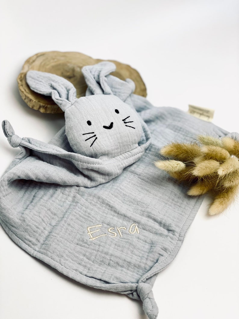 Schnuffelhase grau, Schnuffeltuch, Schmusetuch, Geburtsgeschenk, Kuscheltuch, Schnuffeltuch mit Namen, Personalisiert, Geschenk baby Bild 4