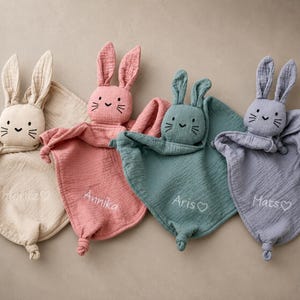 Personalised cuddly rabbit with name | Baby comfort blanket | Muslin cuddly rabbit | Newborn gift