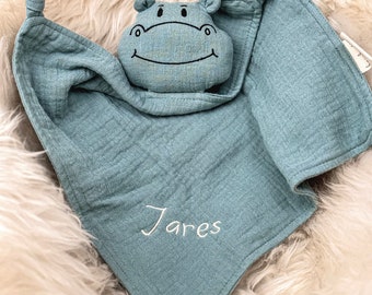 Schnuffel Hippo mint, Kuscheltuch,  Schnuffeltuch, Schmusetuch, Geburtsgeschenk, mit Namen, personalisiert, Babygeschenk, Geschenk Geburt