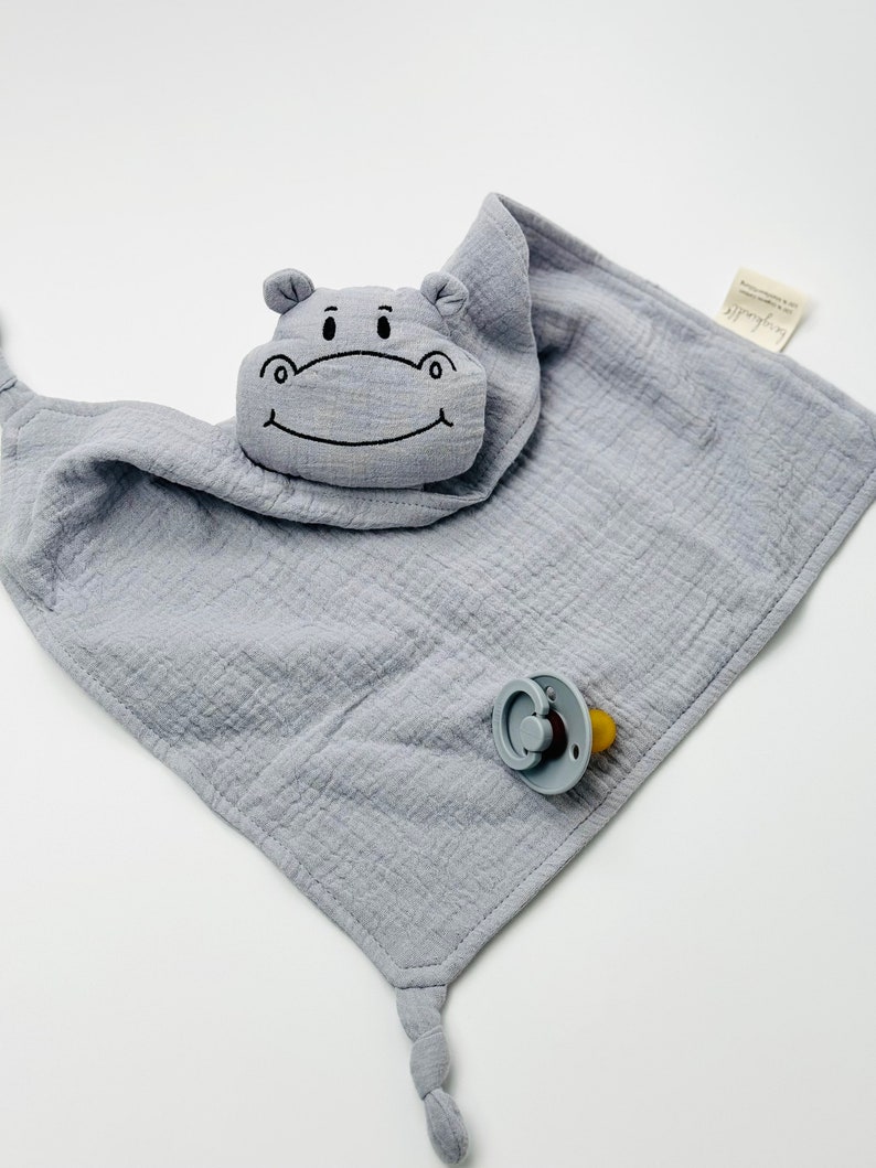 Schnuffel Hippo gris, couverture câline, couverture câline, couverture câline, cadeau de naissance, avec nom, personnalisé, cadeau de bébé, cadeau de naissance image 2