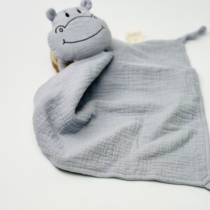 Schnuffel Hippo gris, couverture câline, couverture câline, couverture câline, cadeau de naissance, avec nom, personnalisé, cadeau de bébé, cadeau de naissance image 7