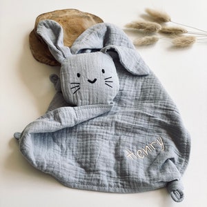 Schnuffelhase grau, Schnuffeltuch, Schmusetuch, Geburtsgeschenk, Kuscheltuch, Schnuffeltuch mit Namen, Personalisiert, Geschenk baby Bild 7