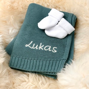 Babydecke mint, Decke, Baumwolldecke, personalisiert Decke, Babydecke mit Namen, Babydecke, Babygeschenk, Geschenk Geburt Bild 1