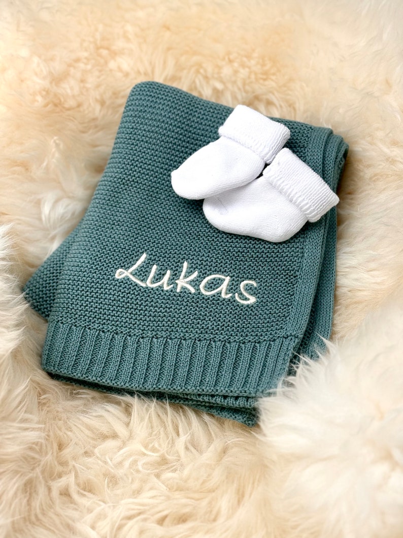 Babydecke mint, Decke, Baumwolldecke, personalisiert Decke, Babydecke mit Namen, Babydecke, Babygeschenk, Geschenk Geburt Bild 1