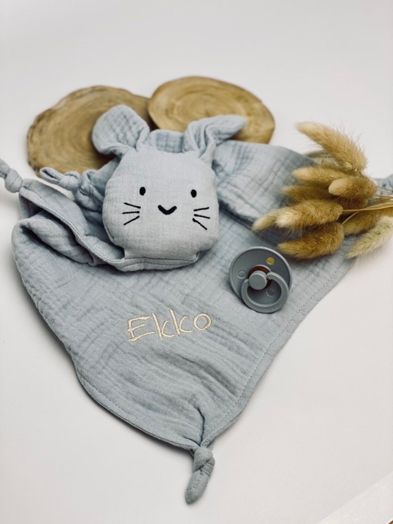 Schnuffelhase grau, Schnuffeltuch, Schmusetuch, Geburtsgeschenk, Kuscheltuch, Schnuffeltuch mit Namen, Personalisiert, Geschenk baby Bild 3