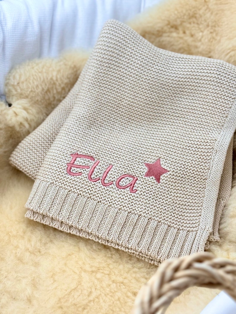 Babydecke beige, Decke, Baumwolldecke, personalisiert Decke, Babydecke mit Namen, Babydecke, Babygeschenk, Geschenk Geburt Bild 5