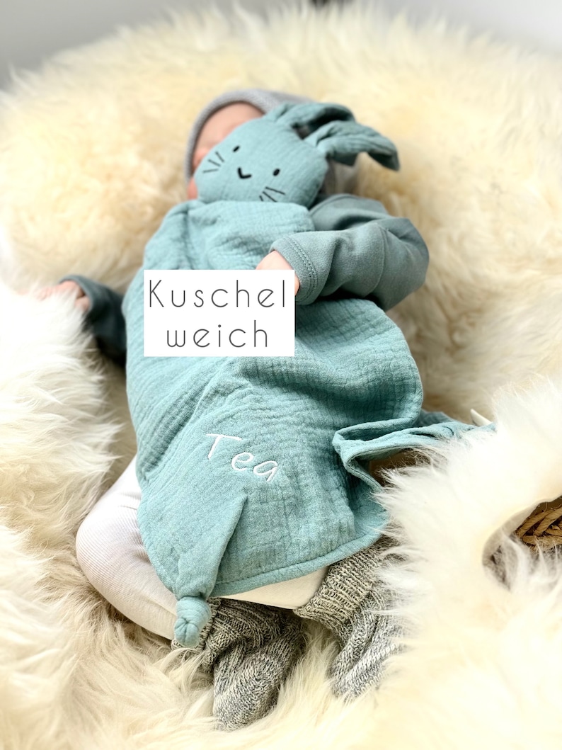 Schnuffelhase mint, Schnuffeltuch, Schmusetuch, Geburtsgeschenk, Kuschelhase, Kuscheltuch, Schnuffeltuch mit Namen, Personalisiert, Geschenk Bild 2