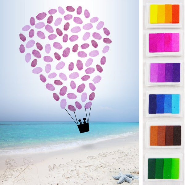 Personalisierte Leinwand HOCHZEIT mit Foto und Fingerabdrücken Heißluftballon Strand - Leinwand Hochzeitsgeschenk Gästebuch
