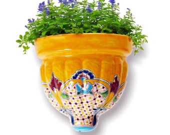 Bunter Mexiko Wand-Pflanzkorb, Wandschale, Wand-Blumentopf, Wandkübel Blumentopf Pflanzenübertopf, 100% handbemalt, Talavera Design PUEBLA