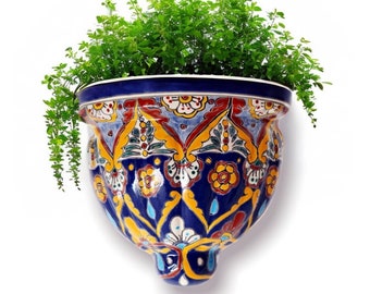 Colorful Mexico wall planter, wall bowl, wall flowerpot, wall tub flowerpot planter, 100% hand painted, Talavera design ACAPULCO