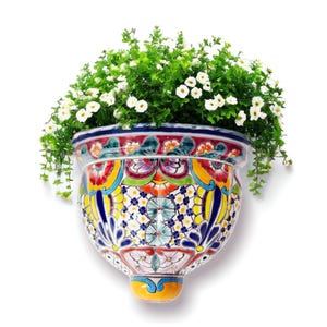 Färgglad mexikansk väggplanter, väggskål, väggblomkruka, väggbalja, blomkruka, plantering, 100 % handmålad, Talavera Design FRIEDA
