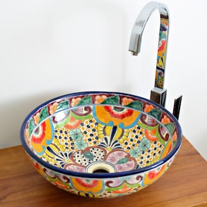 Waschbecken farbig FRIEDA aus Mexiko, Talavera Keramik handbemalt von Mexambiente für Bad und Gäste-WC
