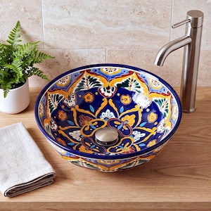 Handbemaltes Waschbecken ACAPULCO, talavera stil, handbemaltes Unikat für Bad und Gäste Toilette