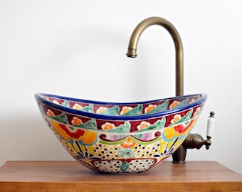 #141 LARGE BATHROOM SINK 21X17 MEXICAN CERAMIC HAND PAINT DROP IN UNDERMOUNT