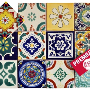 12 premium mexican tiles handpainted talavera pattern tiles premium quality 11x11 cm - patchwork-set A