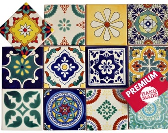 12 premium mexican tiles handpainted talavera pattern tiles premium quality 11x11 cm - patchwork-set A