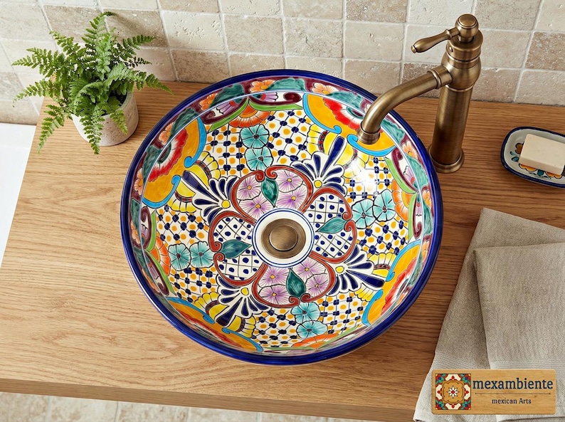 colorful mexican talavera sink FRIEDA handpainted washbasin for bathroom and guest bathroom
