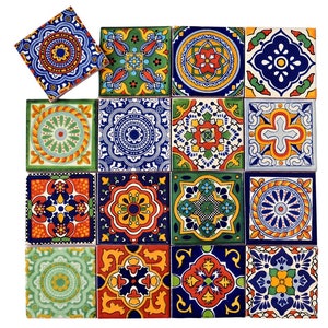 16 mexican tiles hand-painted talavera pattern tiles approx. 10.5x10.5 cm - Patchwork Set colorful mexico rustic walltiles