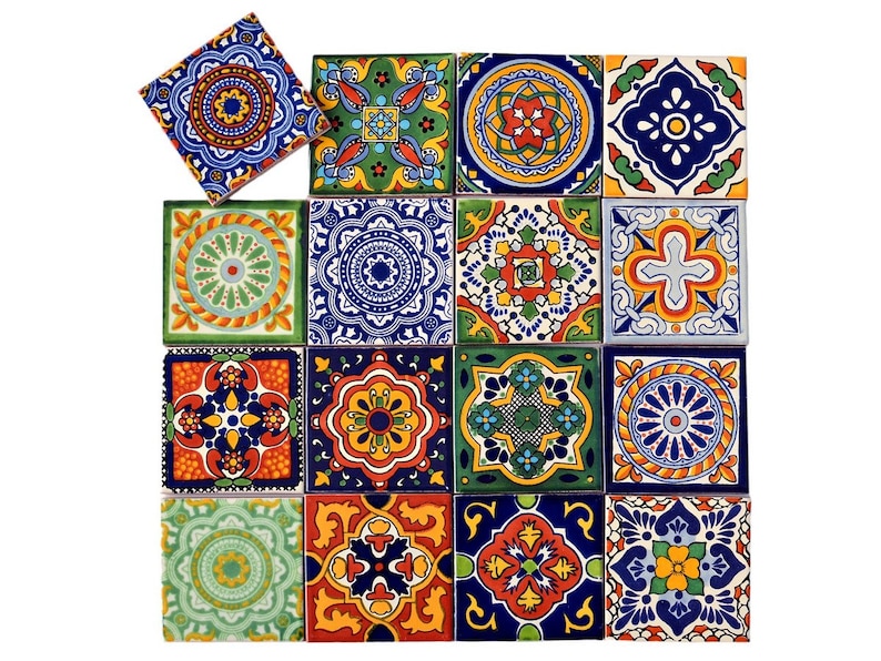 Mexikanische Fliesen 10x10 cm talavera buntes patchwork set handgemacht rustikal