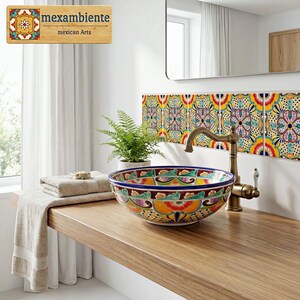 colorfu mexican talavera sink FRIEDA handpainted washbasin for bathroom and guest bathroom