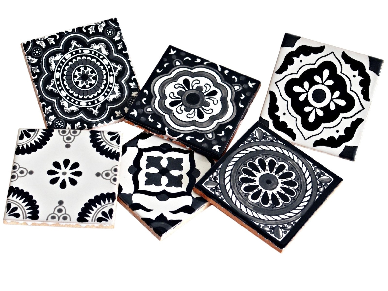 18 premium black-white mexican tiles handpainted talavera - Etsy Polska