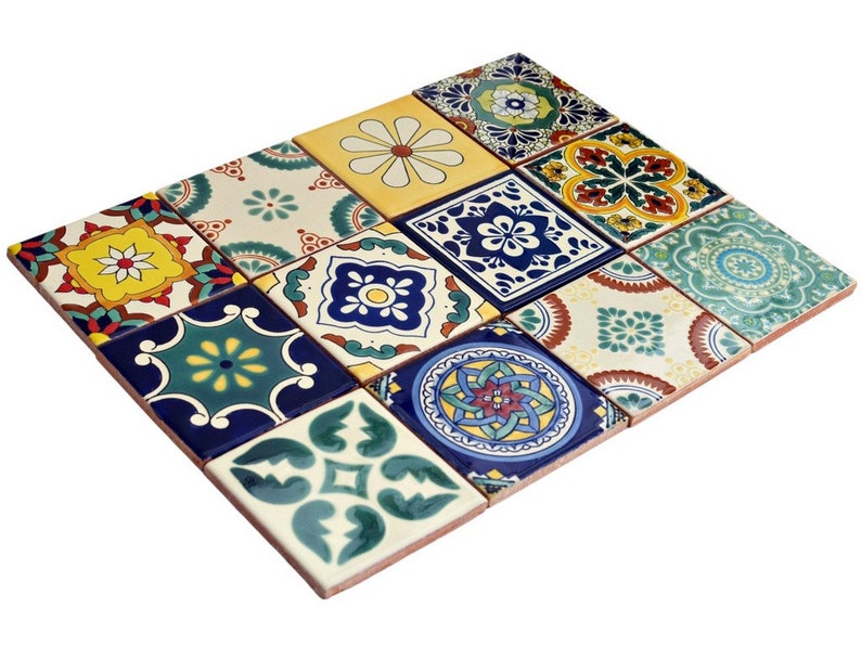 12 premium mexican tiles handpainted talavera pattern tiles premium quality 11x11 cm patchwork-set A image 7