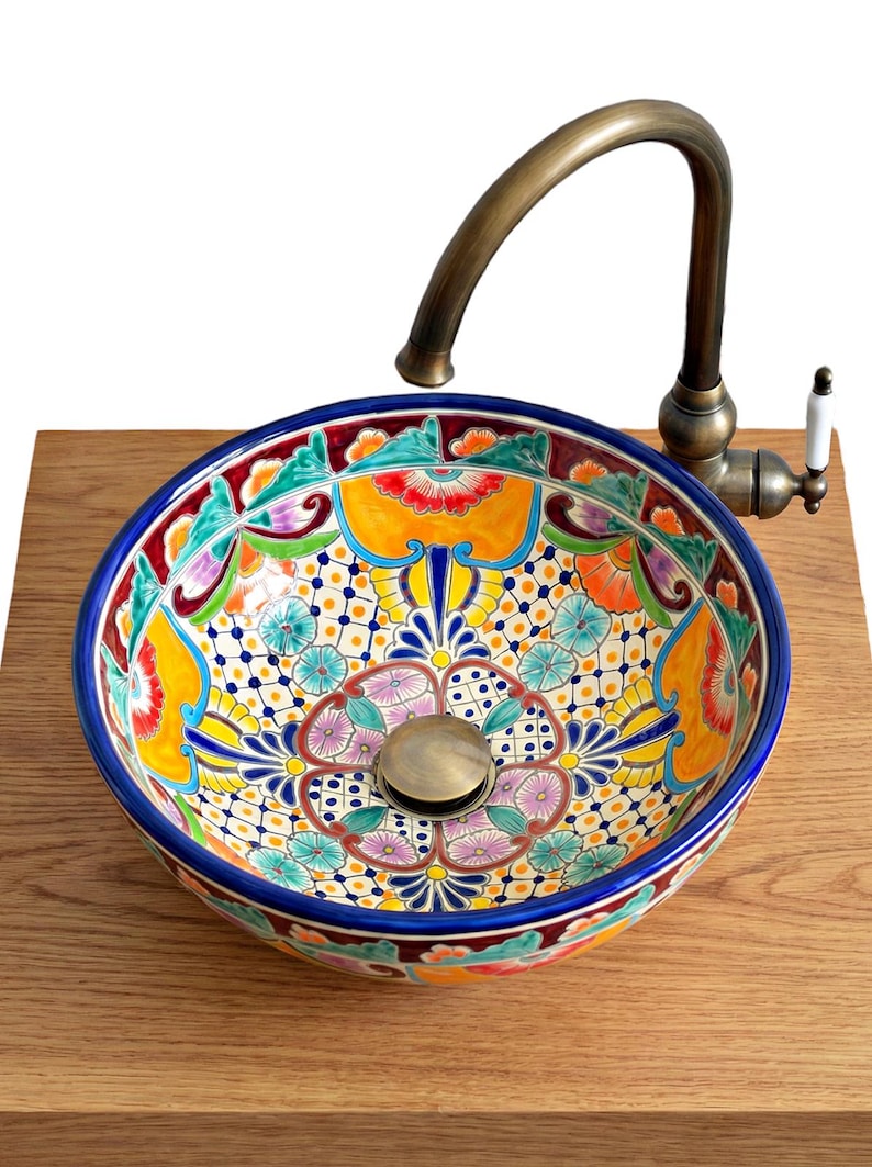 colorful mexican talavera sink FRIEDA handpainted washbasin for bathroom and guest bathroom
