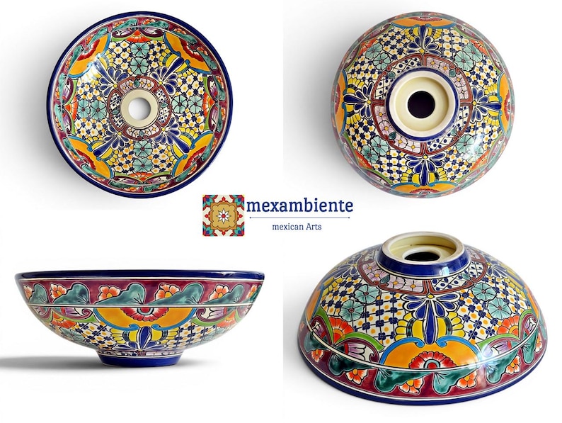 Buntes mexikanisches Waschbecken FRIDA Talavera washbasin mexico Foto collage