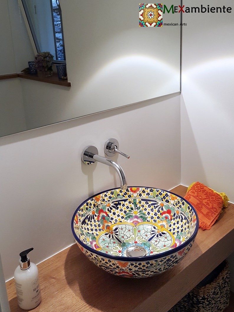 CARIBE Mexican Handpainted Washbasin Round Sink MEDIUM Etsy
