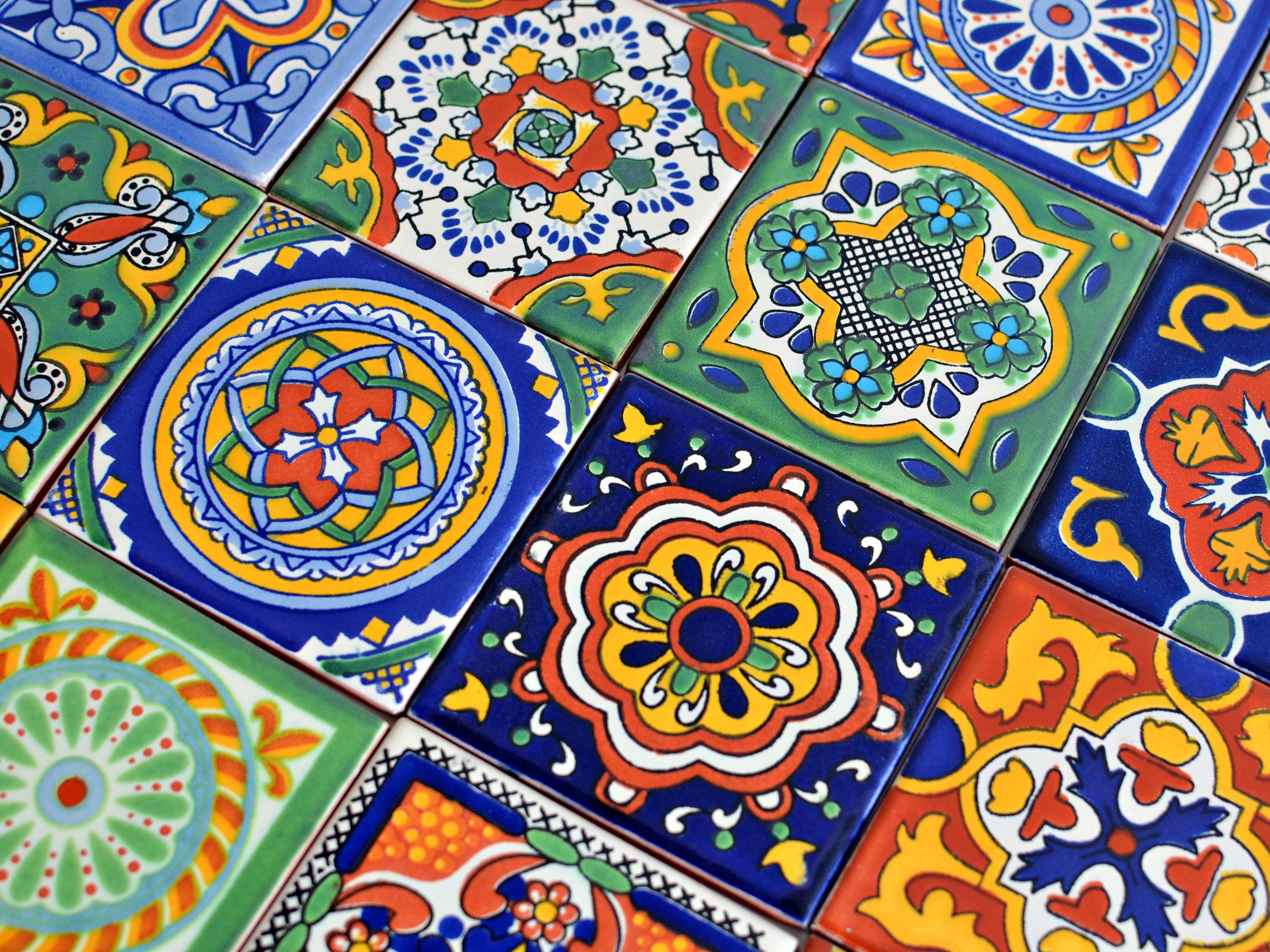 Mattonelle Messicane Talavera Fatte A Mano - 5x5cm, Smaltate, Decorazione Serigrafata, Per Pareti E Paraspruzzi - Foto 13