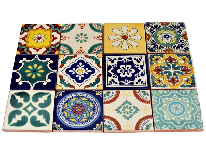 12 premium mexican tiles handpainted talavera pattern tiles premium quality 11x11 cm patchwork-set A image 9