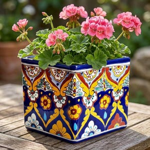 Bunter Mexiko Blumentopf / Planzenübertopf quadratisch ACAPULCO - 19 cm