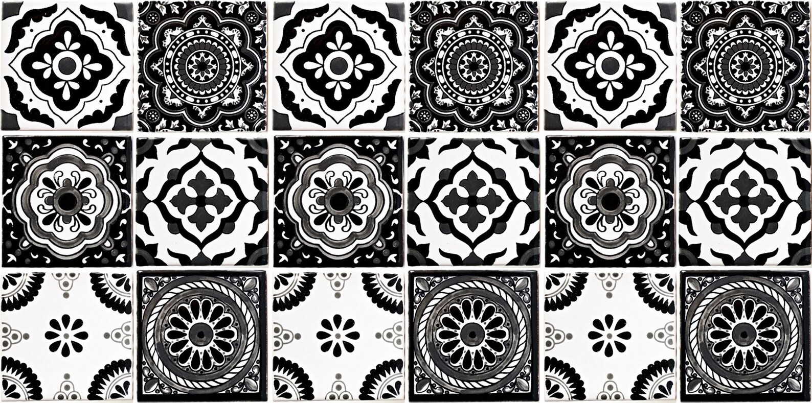 18 Premium Black-white Mexican Tiles Handpainted Talavera - Etsy