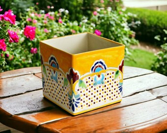 Colorful Mexico flowerpot / plant pot square PUEBLA - 20 cm