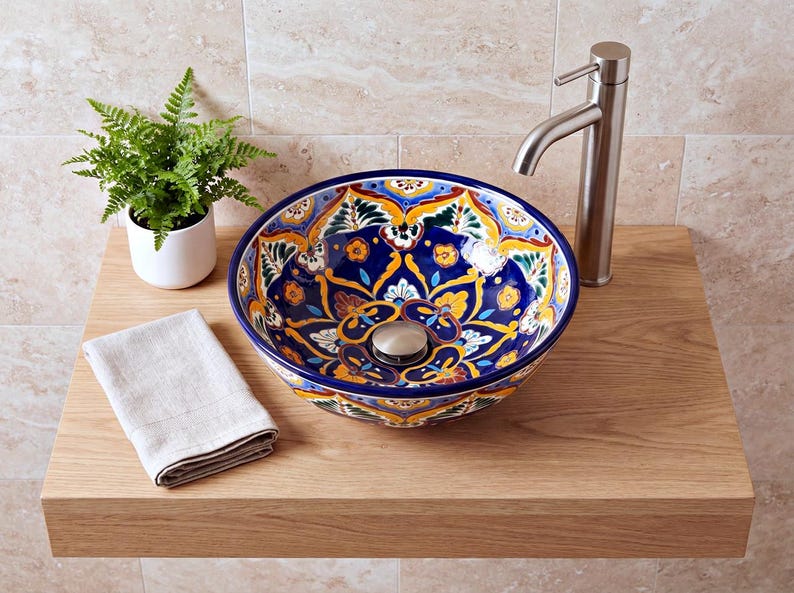 Handbemaltes Waschbecken ACAPULCO, talavera stil, handbemaltes Unikat für Bad und Gäste Toilette