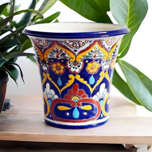 ACAPULCO - Mexico flower pot planter, Colorful design, Ceramic glazed, 100% hand painted, Colorful talavera plant pot handicraft