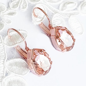 Blush Teardrop Earrings Rose Gold Bridal Bridesmaid Vintage Pear Bridal Dangle Drop Pink Gift Box Wedding