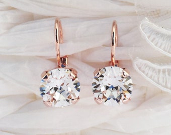 Brautjungfern Klare Kristall Ohrringe Solitaire Rose Gold Brautschmuck