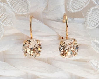 Bridesmaids Champagne Earrings Light Silk Gold Plated Bridal Jewellery Dangle Drop Gift Boxed