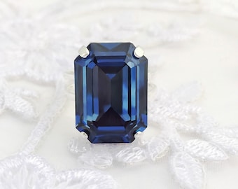 Octagon Marine-Blau-Ring Braut Montana Rechteck Silber-Quadrat-Statement einstellbar Smaragd Cut Geschenk Box Geschenk für Freundin Frau