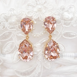 Vintage Rose Teardrop Earrings Statement Pear Gold Pink Blush Pear CZ Crystal Drop Dangle Bridal Bridesmaid Prom Gift Box Louisa Grace