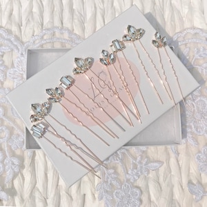 Bridal Hair Pins Set Of Nine Art Deco Crystal Rose Gold Gift Boxed Bridesmaids Wedding Glamorous Hair Piece Accessory Comb Vine