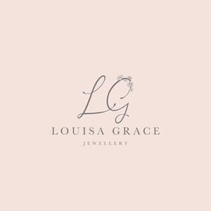 K&ouml;nnte beinhalten: Ein Logo f&uuml;r Louisa Grace Jewellery, mit den Initialen "LG" in einer kursiven Schriftart und einem floralen Design um das "G".