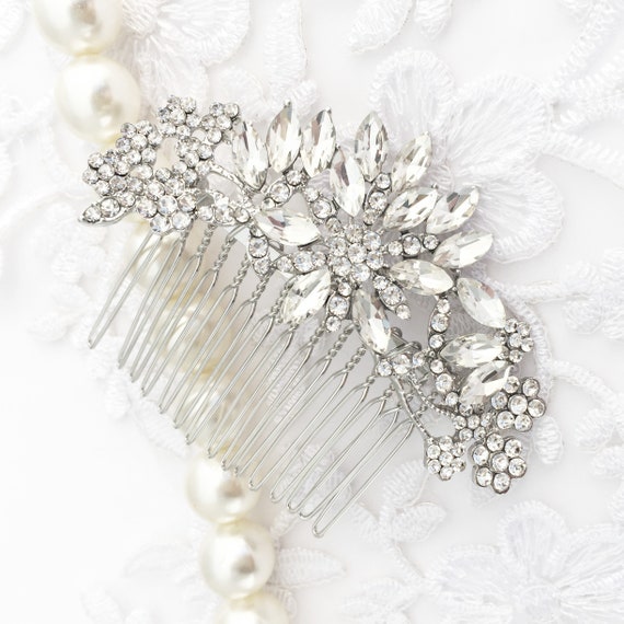 Bridal Hair Comb Silver Crystal Flower Blossom Clear Gift  display picture 2