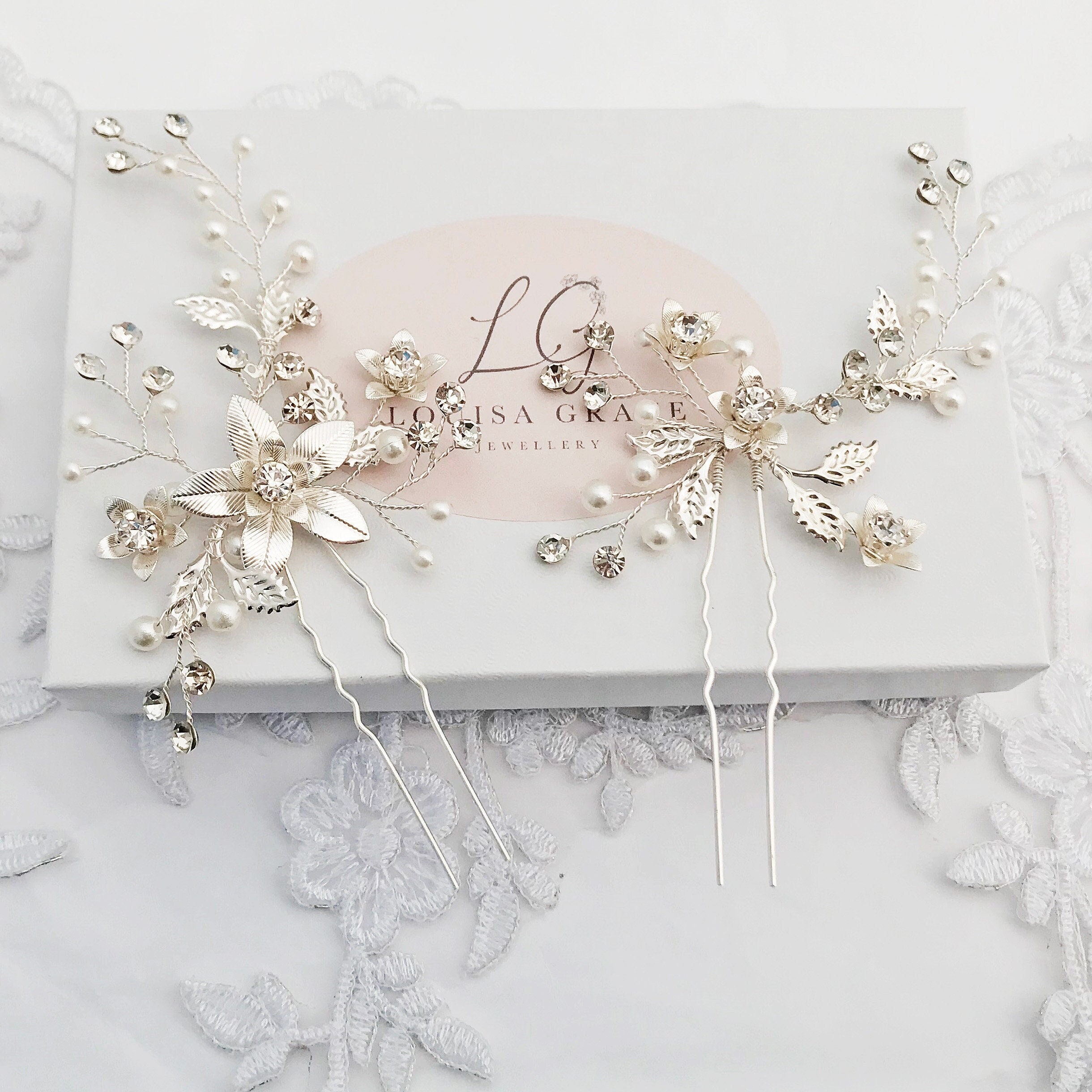 White Rhinestone Flower Hairpin Comb Wedding Anniversary Party Banqu… SWEETV Flower Bride Wedding Hair Comb Pins | Pearl Bridal  main image 2