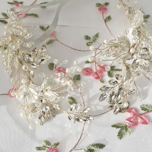 Bridal Silver Crystal Hair Vine Headband Tiara Pearl Clear Leaf Flower Blossom Gift Boxed Wedding Accessory Bride Prom Bridesmaid Rhinestone zdjęcie 2