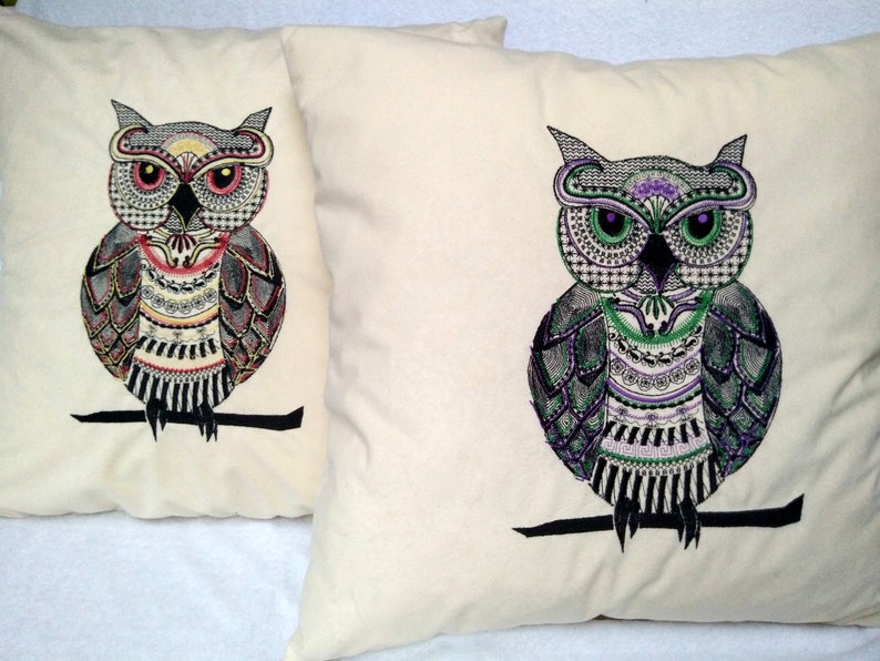 Embroidered Pillow Decorative Pillowcase Owl Etsy