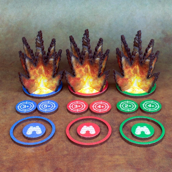 Bolt Action Mortar Ranging In Token Set: MDF Full Colour Explosion Markers